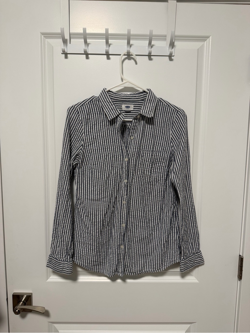 Old Navy Classic Navy & White Striped Button-Up Shirt